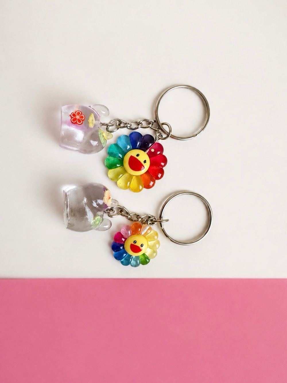 Rainbow Smiley Flower Keychain Set for Kids